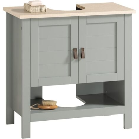 Meuble sous Lavabo, Meuble sous Vasque avec 2 Portes et 1 Compartiment Ouvert – Colonne de Rangement pour Salle de Bain, 60 x 30 x 60 cm, Gris, SoBuy BZR69-II-HG