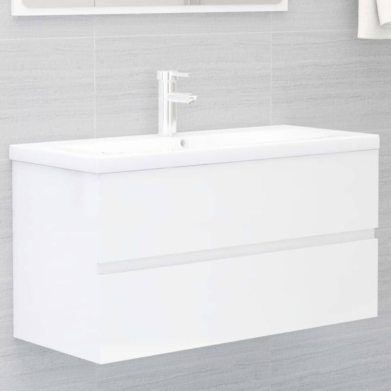 Bonnevie - Meuble sous lavabo Meuble sous vasque - Blanc brillant 90x38,5x45 cm Aggloméré BV910539