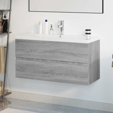 Meuble sous lavabo pour salle de bain  avec bassin intégré Sonoma gris Bois d'ingénierie 39430