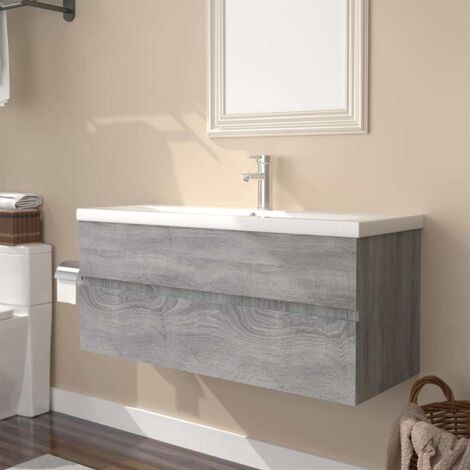 Meuble sous lavabo pour salle de bain  avec bassin intégré Sonoma gris Bois d'ingénierie 53266