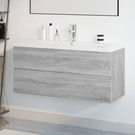 Meuble sous lavabo pour salle de bain  avec bassin intégré Sonoma gris Bois d'ingénierie 89952