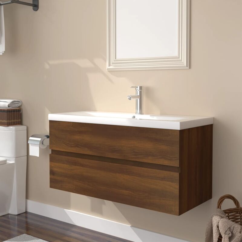 Maison Chic - Meuble sous lavabo pour salle de bain avec bassin intégré Chêne brun Bois d'ingénierie 82398