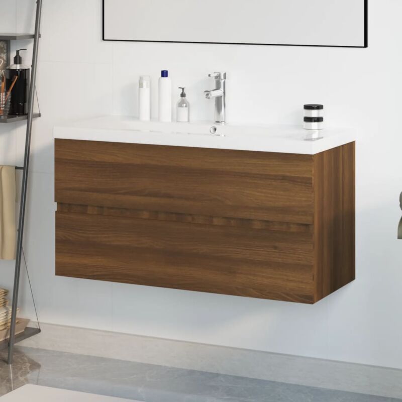 Maison Chic - Meuble sous lavabo pour salle de bain avec bassin intégré Chêne brun Bois d'ingénierie 95723