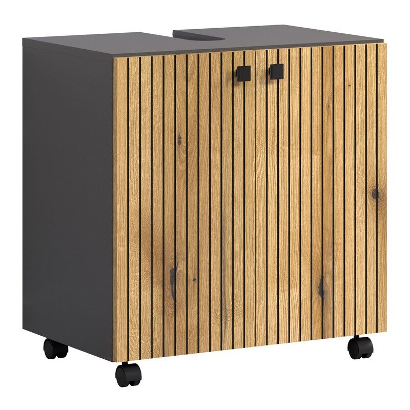 Epikasa - Meuble sous Lavabo Pure, Panneau Aggloméré Mélaminé, Anthracite, Marron, 60x64x42 cm