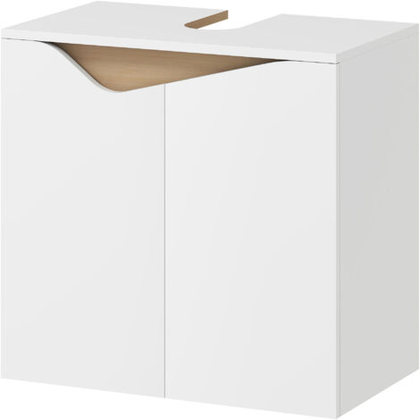 Meuble sous lavabo salle de bain 2 portes avec fermeture amortie 60x35x57,9 cm blanc bois naturel