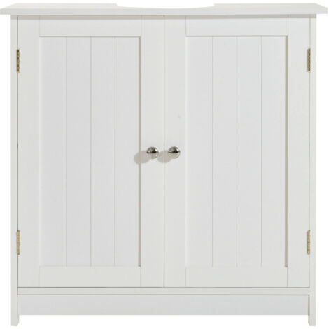 Meuble sous lavabo salle de bain avec étagère réglable, armoire vasque avec découpe en U et 2 portes, meuble de salle de bain gain de place, compatible avec lavabos avec ou sans colonne, 60x30x60 cm, 