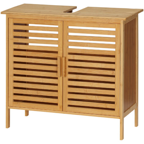 Meuble sous lavabo salle de bain en bambou meuble sous vasque 2 portes 66 x 29 x 61,5 cm