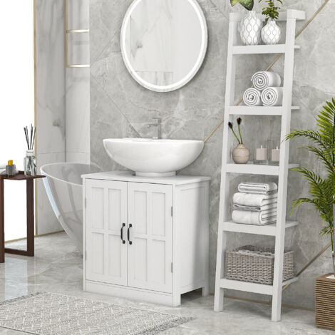 Meuble sous lavabo salle de bain meuble sous vasque avec double porte et étagère réglable. 60x30x60cm. blanc