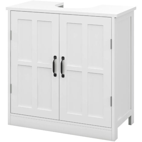 Meuble sous lavabo salle de bain meuble sous vasque avec double porte et étagère réglable, 60x30x60cm, blanc