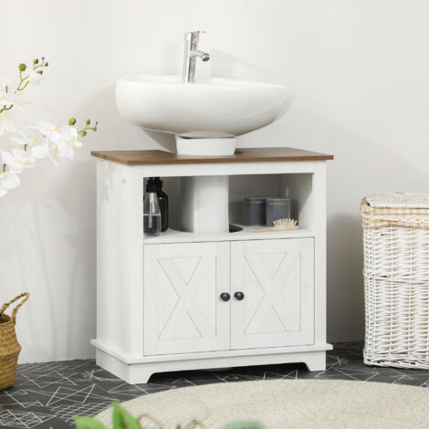 Meuble sous lavabo salle de bain meuble sous vasque - niche et placard à portes doubles. 60 x 30 x 60 cm. blanc