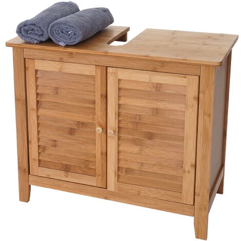 Meuble sous-lavabo salle de bains HWC-B18, Armoire, Bambou, 60x67x30cm