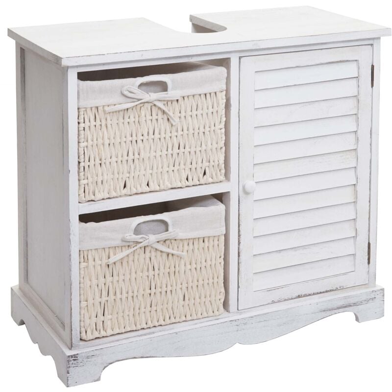 Décoshop26 - Meuble sous lavabo sous-vasque avec tiroirs panier en bois blanc vieilli 60x65x31 cm 040007844