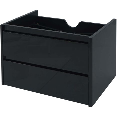 Meuble sous lavabo suspendu noir brillant avec 2 tiroirs Soft-Close 60 cm 040010539