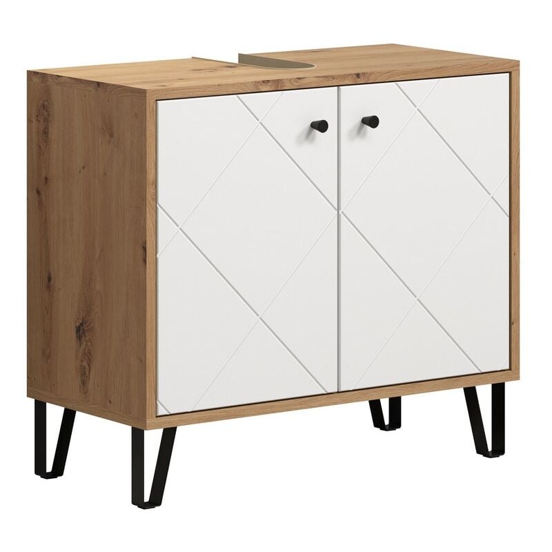 Epikasa - Meuble sous Lavabo Touch, Panneau Aggloméré Mélaminé, Blanc, Marron, 69x61x32 cm