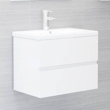 Meuble sous lavabo vasque | Armoire d'évier Blanc brillant 60x38,5x45 cm Aggloméré 85978 - Blanc
