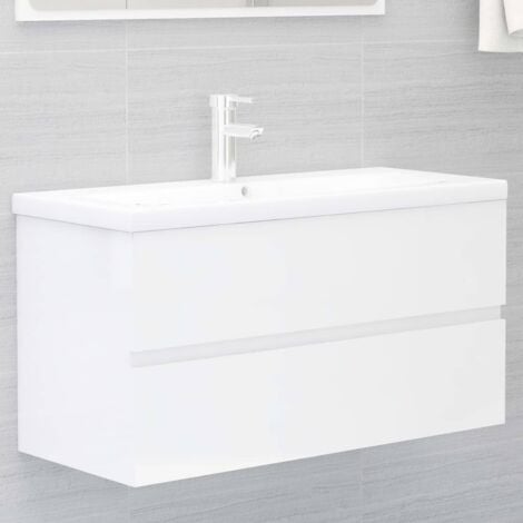 Meuble sous lavabo vasque  Armoire d'évier Blanc brillant 90x38,5x45 cm Aggloméré 31275