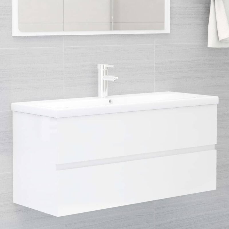 Meuble sous lavabo vasque Armoire d'évier Blanc brillant 100x38,5x45 cm Aggloméré 99921