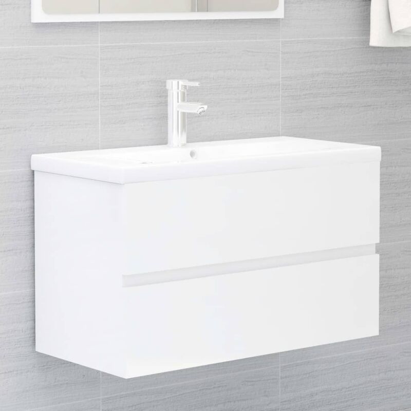 Maison Chic - Meuble sous lavabo vasque Armoire d'évier Blanc brillant 80x38,5x45 cm Aggloméré 20398