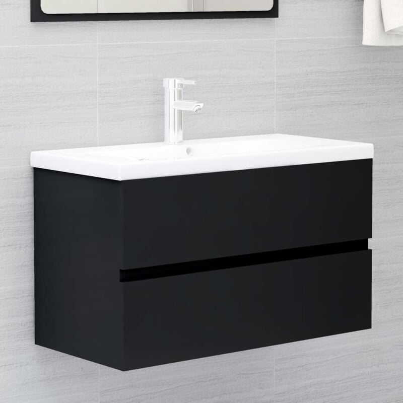 Maison Chic - Meuble sous lavabo vasque Armoire d'évier Noir 80x38,5x45 cm Aggloméré 44685