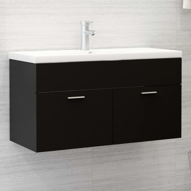 Meuble sous lavabo vasque Armoire d'évier Noir 90x38,5x46 cm Aggloméré 51090