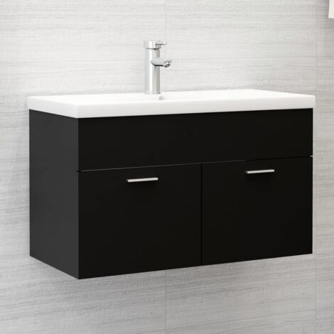 Meuble sous lavabo vasque  avec lavabo intégré Noir Aggloméré 57434
