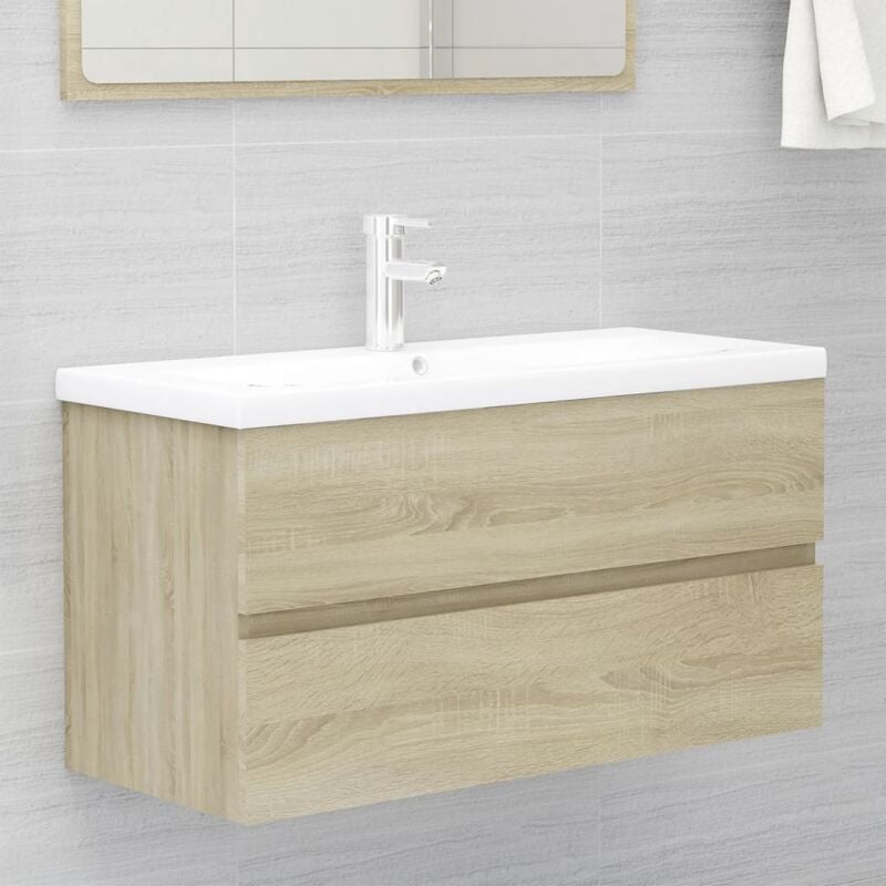 Maison Chic - Meuble sous lavabo vasque avec lavabo intégré Chêne sonoma Aggloméré 95055
