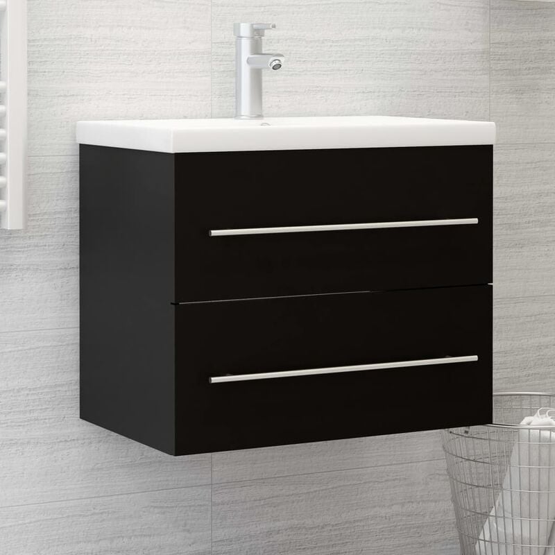 Meuble sous lavabo vasque avec lavabo intégré Noir Aggloméré 96662
