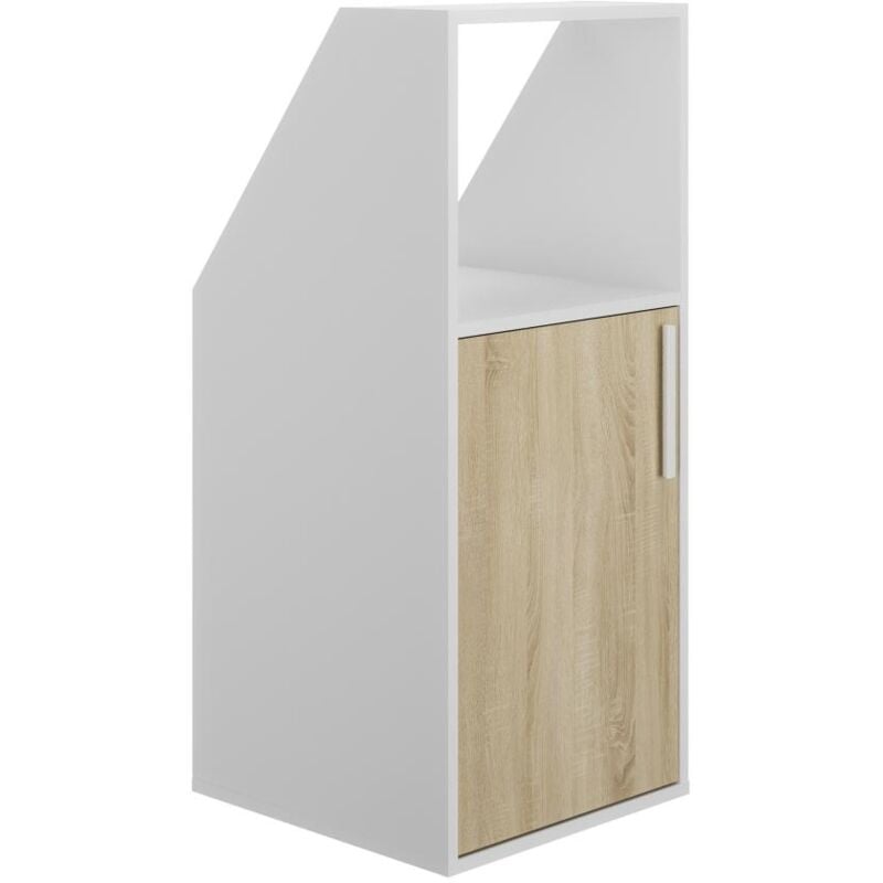 Vente-unique - Meuble sous pente 1 porte et 1 niche - Blanc et naturel - adezio