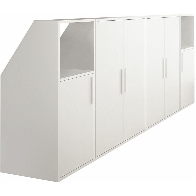 Vente-unique - Meuble sous pente 6 portes et 2 niches - Blanc - adezio