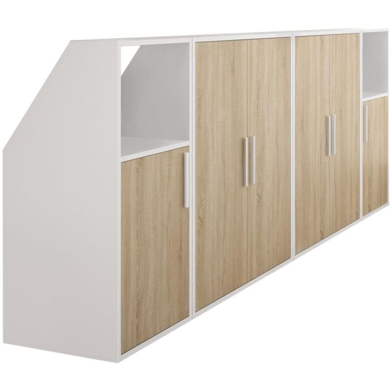 Vente-unique - Meuble sous pente 6 portes et 2 niches - Blanc et naturel - adezio