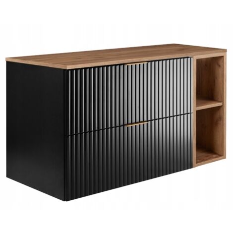 Meuble sous-vasque - 100/57/46 cm L/H/P - Noir Mat - Meubles de salle de bains, lavabo, armoire de salle de bains  Etagère, plan de travail - Marron