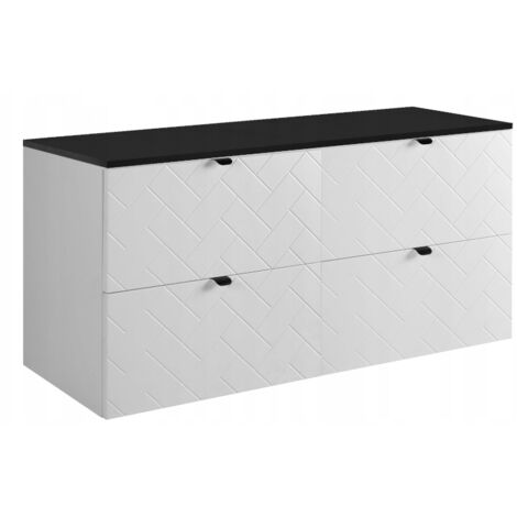 Meuble sous-vasque 120 cm - Blanc Mat - Armoires de salle de bains - Meubles de salle de bains - Vasque Sous-meuble - Plan de travail noir