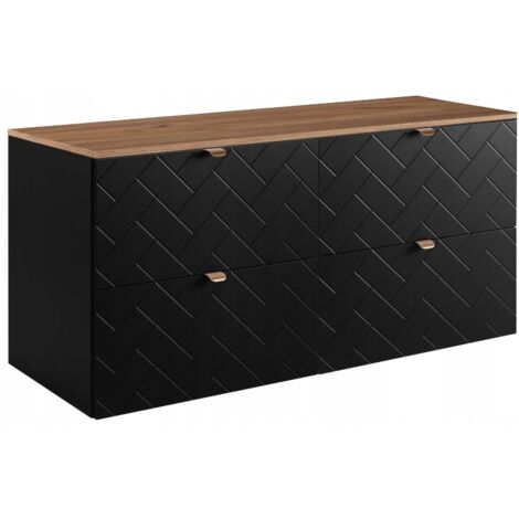 Meuble sous-vasque 120 cm - Noir Mat - Armoires de salle de bains - Meubles de salle de bains - Vasque sous-vasque - Plan de travail marron