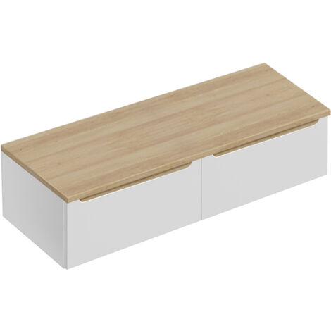 Meuble sous-vasque 120cm 2 tiroirs plan de toilette Livia Blanc et Bois