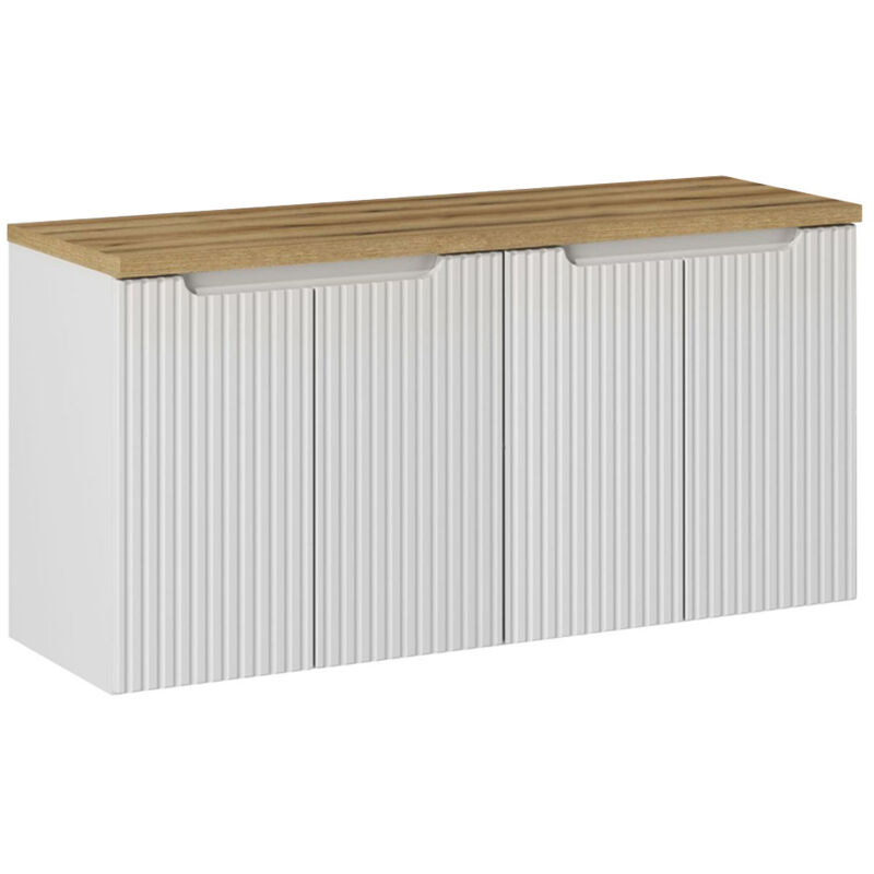 Meuble sous-vasque 120cm 4 portes plan de toilette Riva Blanc et Bois