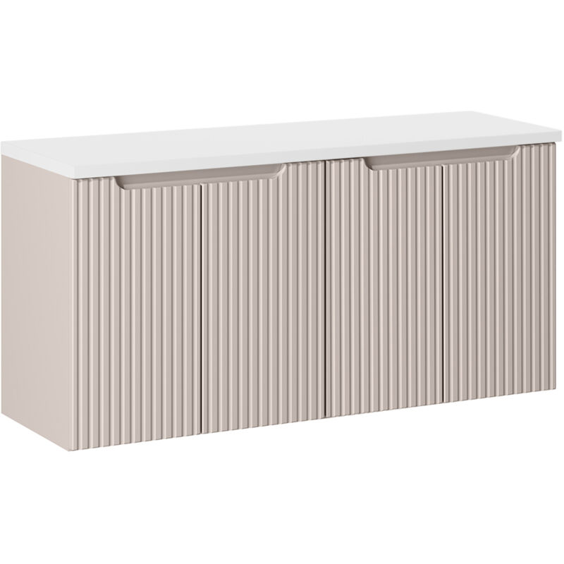 Petits-meubles - Meuble sous-vasque 120cm 4 portes plan de toilette Riva Cachemire et Blanc