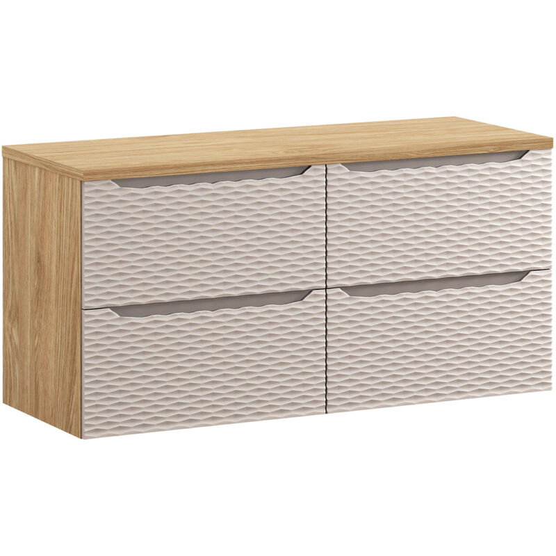 Petits-meubles - Meuble sous-vasque 120cm 4 tiroirs plan de toilette Elora Beige et bois