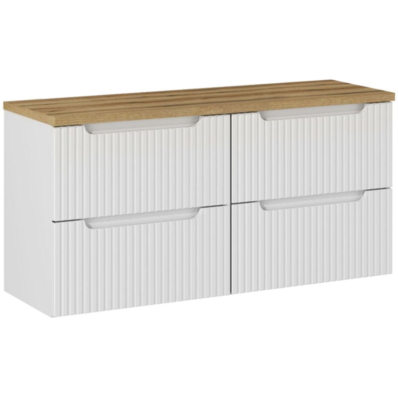 Petits-meubles - Meuble sous-vasque 120cm 4 tiroirs plan de toilette Riva Blanc et Bois