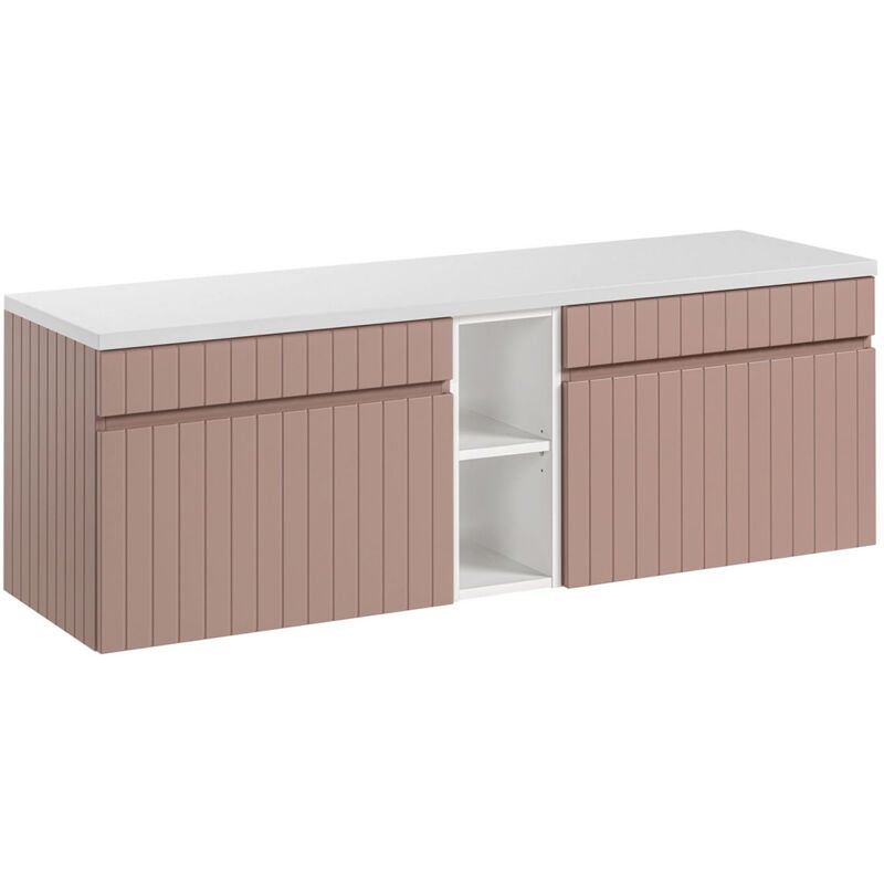 Petits-meubles - Meuble sous-vasque 140cm 2 niches Zelie Rose et Blanc