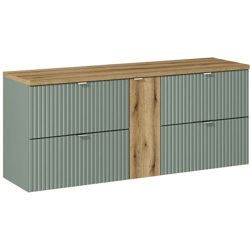 Meuble sous-vasque 140cm 4 tiroirs plan de toilette Jade Vert et Bois