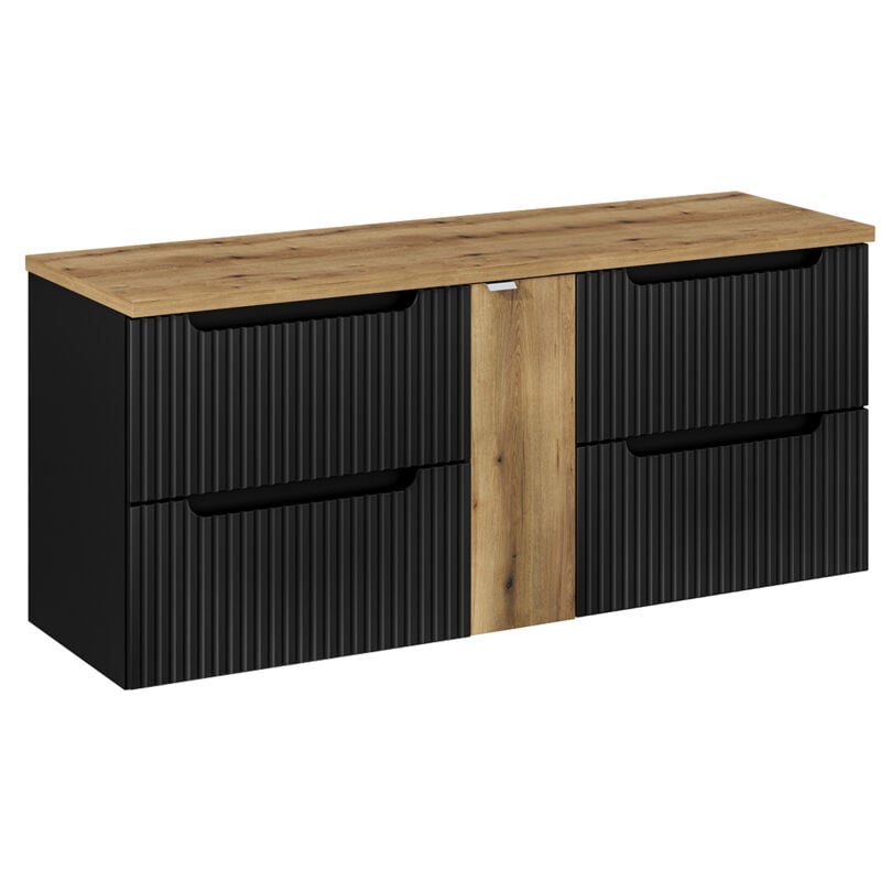 Petits-meubles - Meuble sous-vasque 140cm 4 tiroirs plan de toilette Riva Noir et Bois