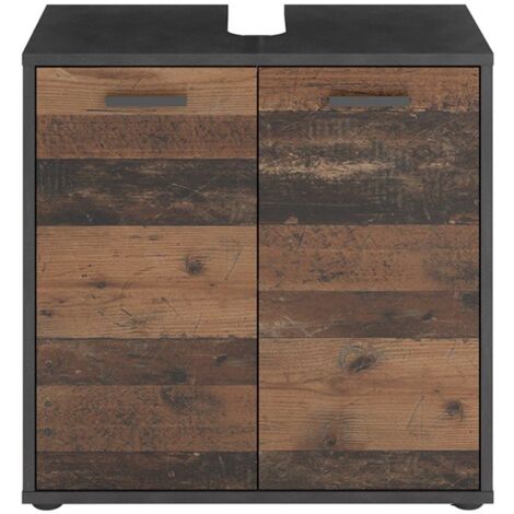 Meuble sous vasque 2 portes effet chêne L60 x P33 x H59 cm – Matériau aggloméré mélaminé – Rangement optimisé pour salle de bain – FMD