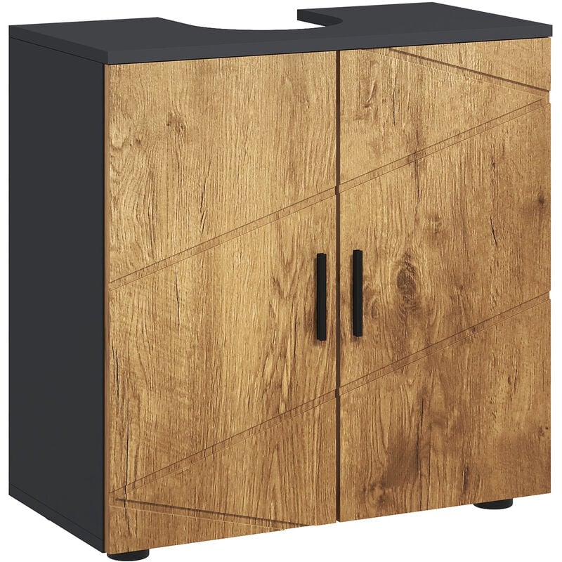 Kleankin - Meuble sous-vasque - 2 portes, étagère - dim. 60L x 30l x 60H cm - anthracite aspect bois