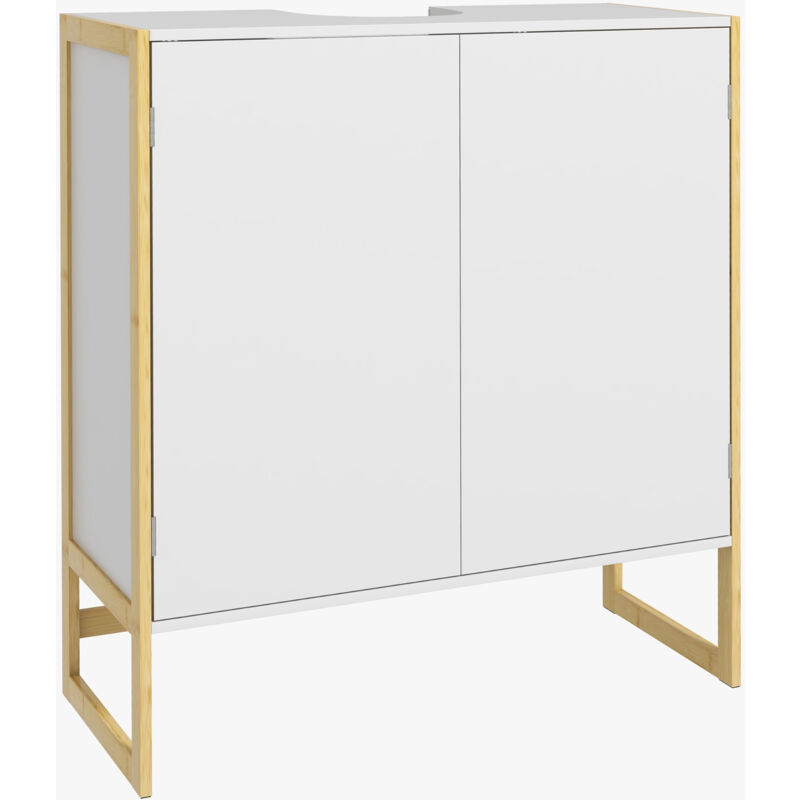 Homcom - Meuble sous-vasque - 2 portes, étagère - châssis piètement bambou mdf blanc