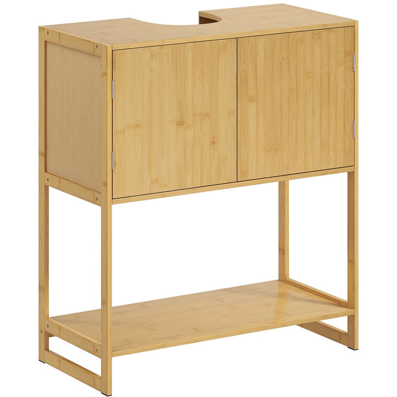 Kleankin - Meuble sous vasque 2 portes étagère - dim. 70L x 33l x 79,5H cm - bambou