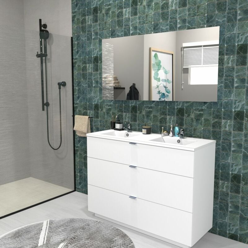 Meuble sous-vasque 3 tiroirs marbella 120 cm + vasque + miroir / Blanc/