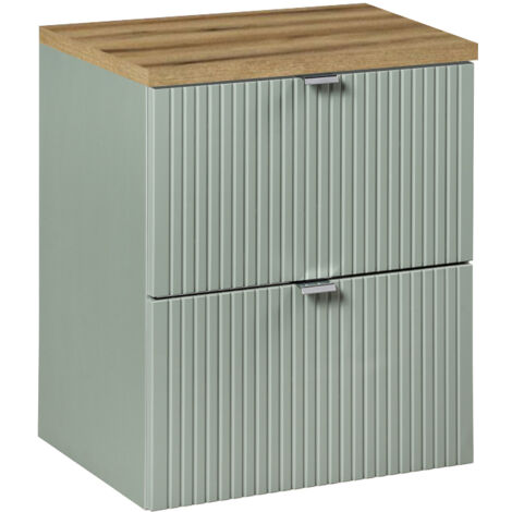 Meuble sous-vasque 50cm 2 tiroirs plan de toilette Jade Vert et Bois