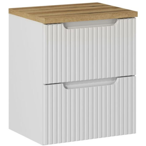 Meuble sous-vasque 50cm 2 tiroirs plan de toilette Riva Blanc et Bois