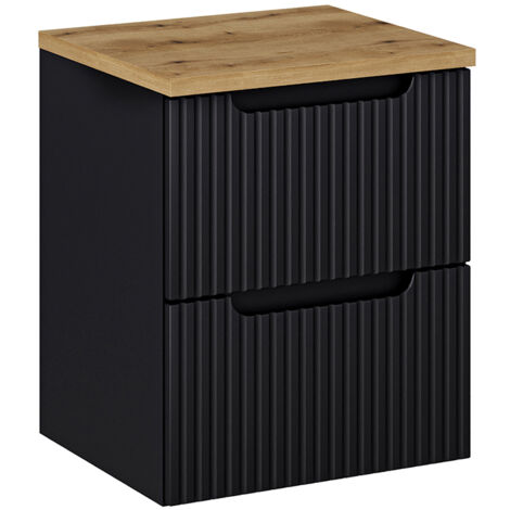 Meuble sous-vasque 50cm 2 tiroirs plan de toilette Riva Noir et Bois