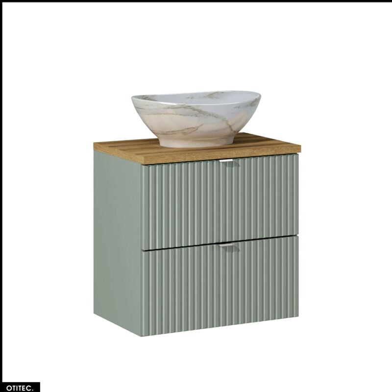 Otitec - Meuble sous vasque - 60 cm - avec Plan - Vasque à poser - roseau